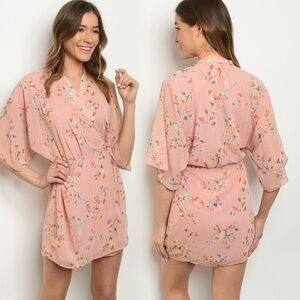 Floral Pink Kimono Wrap Style Dress